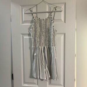 Striped Smocked Linen Romper in White and Navy